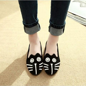 Dog and Cat Face Womens FlatsShoesOnly Cat5