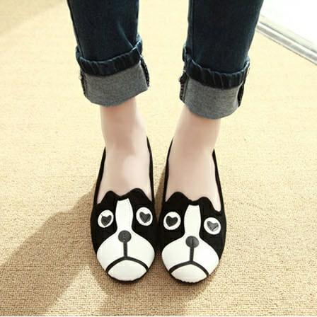 Dog and Cat Face Womens FlatsShoesOnly Dog5