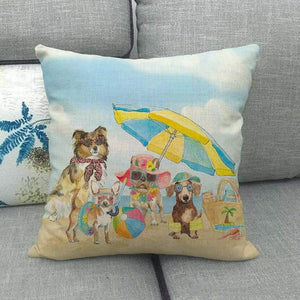 Doggos Day at The Beach Cushion Covers - Chihuahua, Dachshund, French Bulldog & Rough CollieCushion CoverAll Together