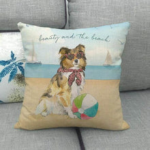 Load image into Gallery viewer, Doggos Day at The Beach Cushion Covers - Chihuahua, Dachshund, French Bulldog &amp; Rough CollieCushion CoverRough Collie - Beauty and the Beach