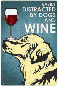 Easily Distracted by Golden Retrievers and Wine Tin Signboard-Home Decor-Dogs, Golden Retriever, Home Decor, Sign Board-Golden Retriever-Medium-2