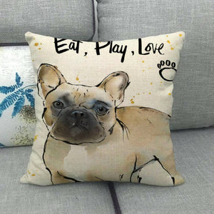 Eat Play Love French Bulldog Cushion Cover-Home Decor-Cushion Cover, Dogs, French Bulldog, Home Decor-French Bulldog - Eat, Play, Love-1