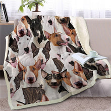 Load image into Gallery viewer, Image of a beautiful English Bull Terrier blanket in infinite english bull terriers in all colors design