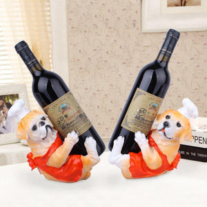 Image of a cutest Labrador and English Bulldog wine holder statue holding wine bottle