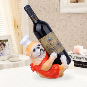 Image of a cutest English Bulldog wine holder statue holding a wine bottle