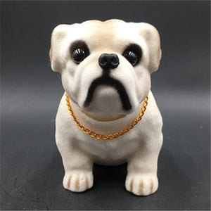 Image of english bulldog bobblehead in super cute English Bulldog wearing a gold chain design