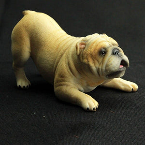 Image of a cutest lifelike play bow shape English Bulldog figurine in the color yellow made of PVC