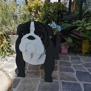 Image of a super cute English Bulldog flower pot in the most adorable 3D black English Bulldog design