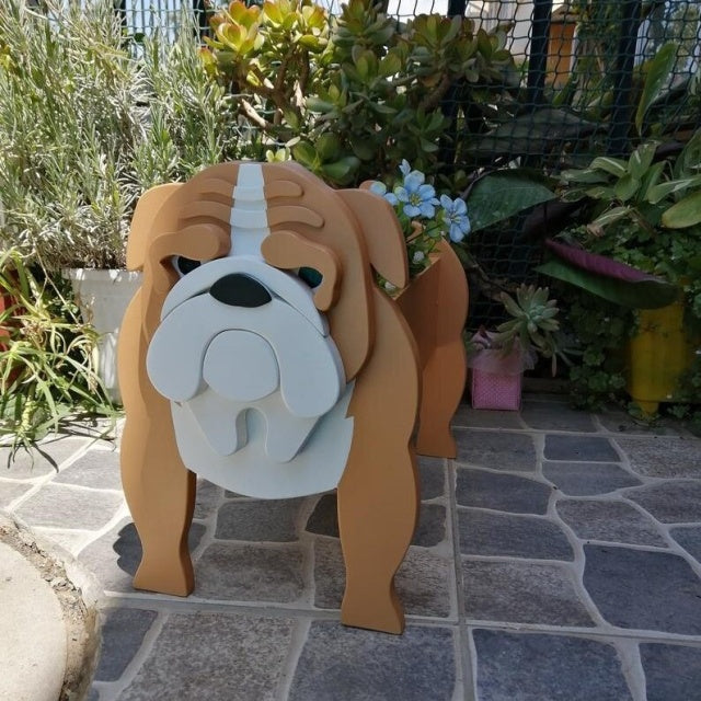Image of a super cute English Bulldog flower pot in the most adorable 3D orange English Bulldog design