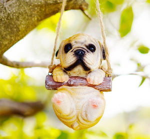 Image of a super cute hanging English Bulldog garden statue