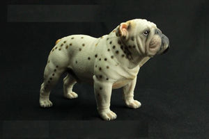 Image of a cutest white color with spots English Bulldog statue figurine made of PVC