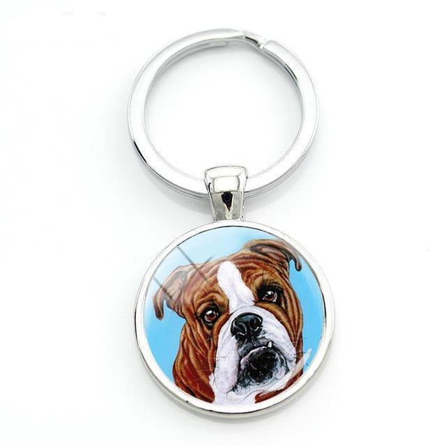 English Bulldog Love Glass Dome Keychains-Accessories-Accessories, Dogs, English Bulldog, Keychain-Red and White-2