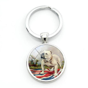 English Bulldog Love Glass Dome Keychains-Accessories-Accessories, Dogs, English Bulldog, Keychain-White - with UK Flag-5
