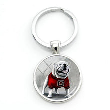Load image into Gallery viewer, English Bulldog Love Glass Dome Keychains-Accessories-Accessories, Dogs, English Bulldog, Keychain-White - in Red Sweatshirt-6