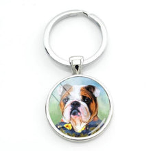 Load image into Gallery viewer, English Bulldog Love Glass Dome Keychains-Accessories-Accessories, Dogs, English Bulldog, Keychain-Brindle and White - in Hawaiian Shirt-7