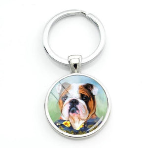 English Bulldog Love Glass Dome Keychains-Accessories-Accessories, Dogs, English Bulldog, Keychain-Brindle and White - in Hawaiian Shirt-7
