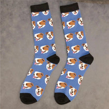 Load image into Gallery viewer, Image of a pair of english bulldog socks in smiling english bulldogs design