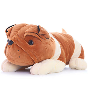 Image an English Bulldog stuffed animal in orange and white