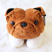 Image of an orange and white english bulldog stuffed animal - front view