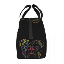 Load image into Gallery viewer, Side image of an insulated English Bulldog lunch bag with exterior pocket