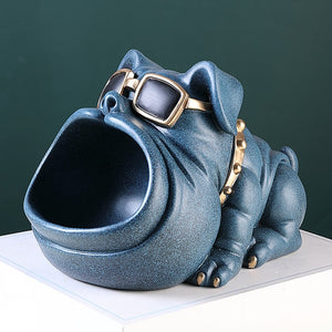 Image of a super cute normal ears english bulldog piggy bank in textured blue color
