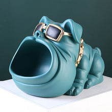 Load image into Gallery viewer, Image of a super cute normal ears english bulldog piggy bank in green blue color