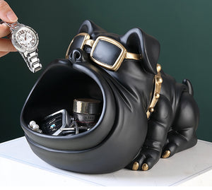 Image of a super cute normal ears english bulldog piggy bank in the color black