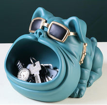 Load image into Gallery viewer, Image of a super cute normal ears english bulldog piggy bank in the color green blue
