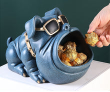 Load image into Gallery viewer, Image of a super cute normal ears english bulldog piggy bank in the color textured blue