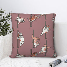 Load image into Gallery viewer, Image of english bulldog pillow cover in the most hilarious Bulldogs doing a pole dance design
