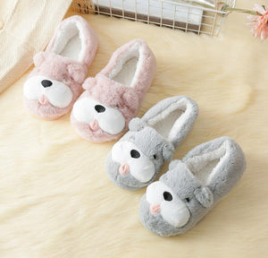 Image of super cute and comfy English Bulldog slippers in the color pink and gray
