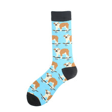 Load image into Gallery viewer, Image of bulldog socks in english bulldogs on skateboards design