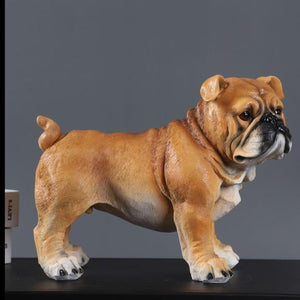 Image of a stunning, realistic, and lifelike English Bulldog statue, made of resin