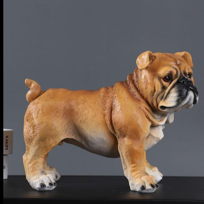 Image of a stunning, realistic, and lifelike English Bulldog statue, made of resin