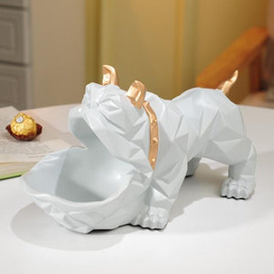 Image of a cutest organiser English Bulldog statue in the color light grey