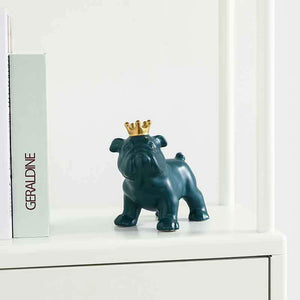 Image of an english bulldog statue in the color teal