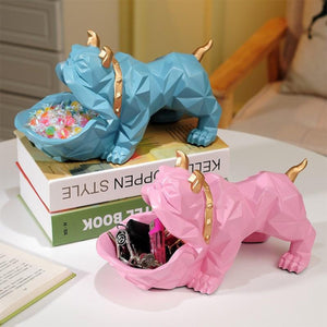 Image of two cutest organiser English Bulldog statues in the shape of English Bulldog in the color Blue and Pink