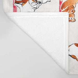 Fabric image of english bulldog throw blanket in super cute Bulldogs doing Yoga design