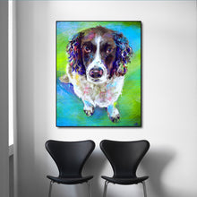 Load image into Gallery viewer, Image of an English Springer Spaniel canvas poster in a colorful oil painting curious English Springer Spaniel design