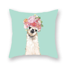 Load image into Gallery viewer, Floral Tiara Pug and Friends Cushion CoversCushion CoverOne SizeAlpaca - Green BG