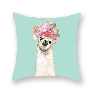 Floral Tiara Pug and Friends Cushion CoversCushion CoverOne SizeAlpaca - Green BG
