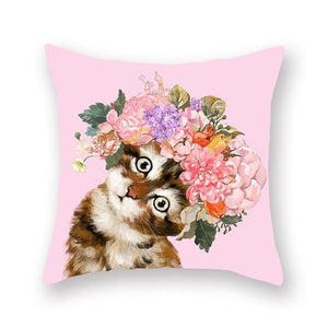 Floral Tiara Pug and Friends Cushion CoversCushion CoverOne SizeCat