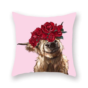 Floral Tiara Pug and Friends Cushion CoversCushion CoverOne SizeCow - Red Flowers