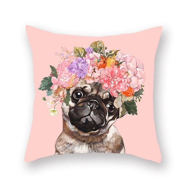 Floral Tiara Pug and Friends Cushion CoversCushion CoverOne SizePug