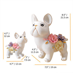 Flower-Decoration White French Bulldog Ceramic StatueHome Decor