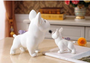 Flower-Decoration White French Bulldog Ceramic StatueHome Decor