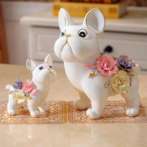 Flower-Decoration White French Bulldog Ceramic StatueHome DecorBoth