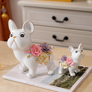 Flower-Decoration White French Bulldog Ceramic StatueHome DecorLarge