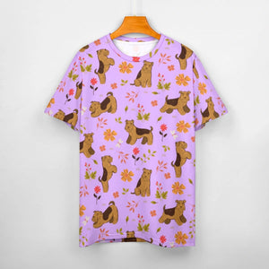 image of a lavender t-shirt - all-over print airedale terrier t-shirt