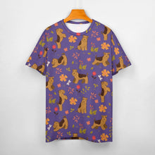 Load image into Gallery viewer, image of a purple t-shirt - all-over print airedale terrier t-shirt